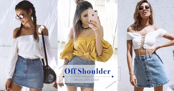 夏日時尚必選:輕易穿搭「一字肩上衣+短裙」具有小性感的女神風!