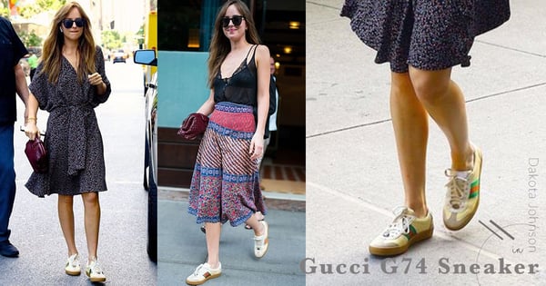 怕大熱的Ace Sneaker太易撞?跟Dakota Johnson穿起這Gucci G74 Sneaker大玩復古風!