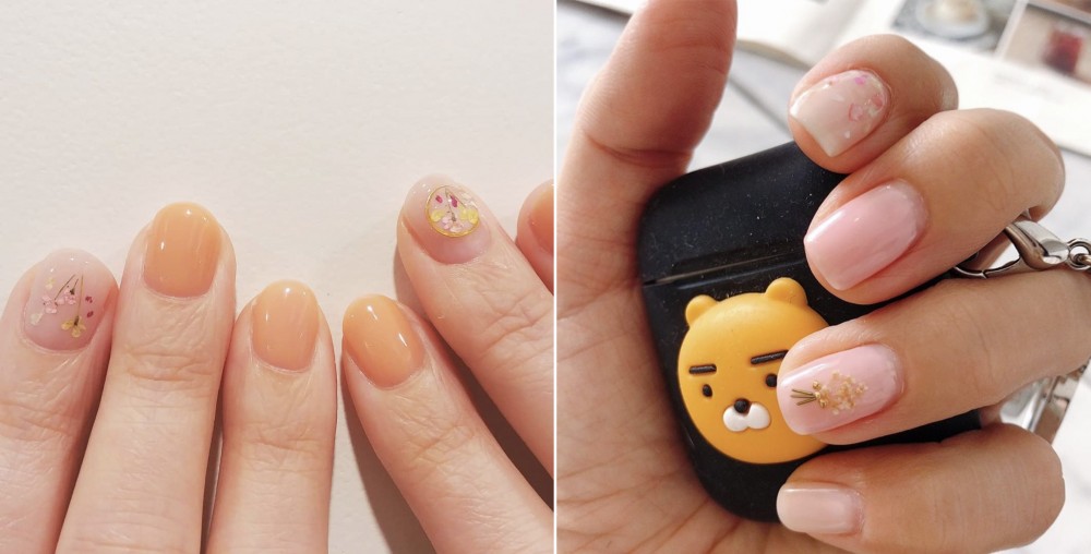 甲藝師還會添上一些幼細的金屬配飾,並多以心型圓型或是蝴蝶結型為主,使整套甲的氛圍不只清雅,更賦予優雅品味