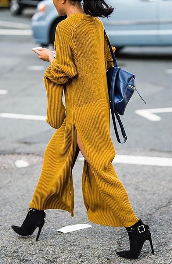 趕出門必學!冬日穿搭簡約時尚針織連身裙006