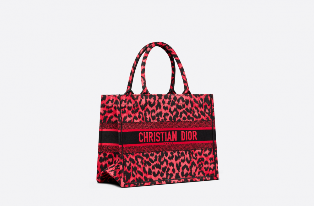 蔓越莓色豹紋Small Dior Book Tote