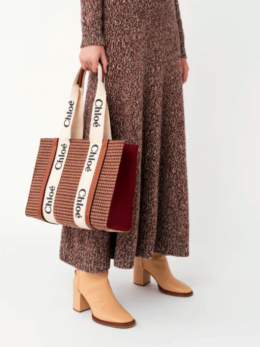Chloé Medium 千鳥格Woody Tote Bag