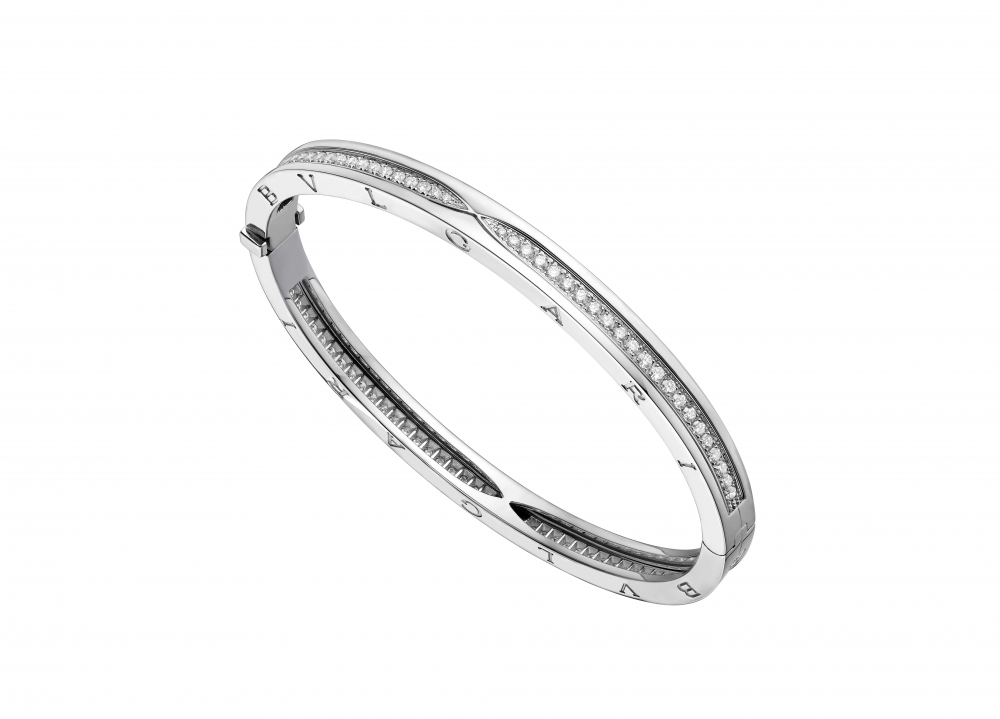 B.zero1 18K白金手鐲,螺旋飾以密鑲鑽石。 HK$115,000