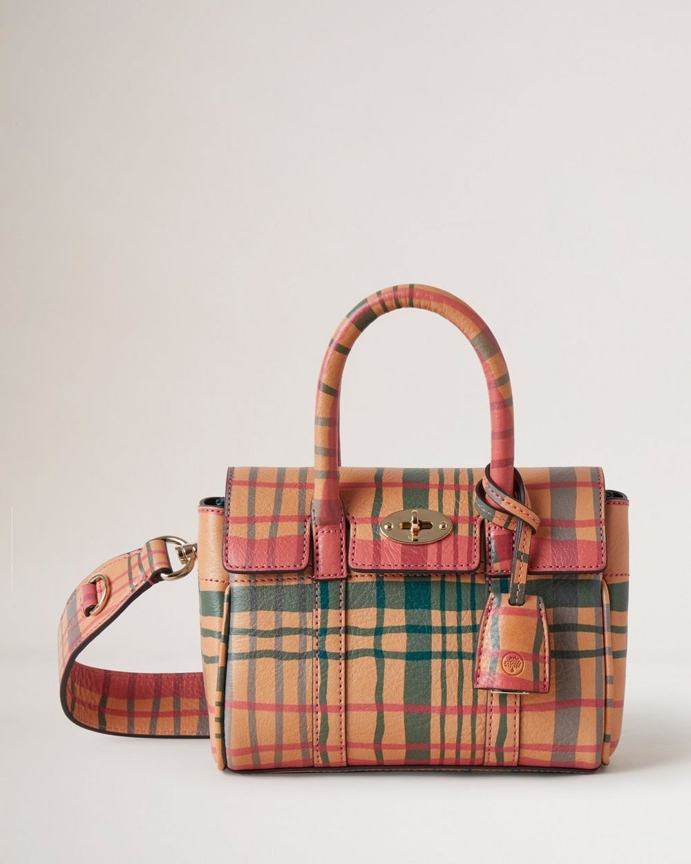 Mulberry Mini Bayswater Pale Slate Check Printed Leather