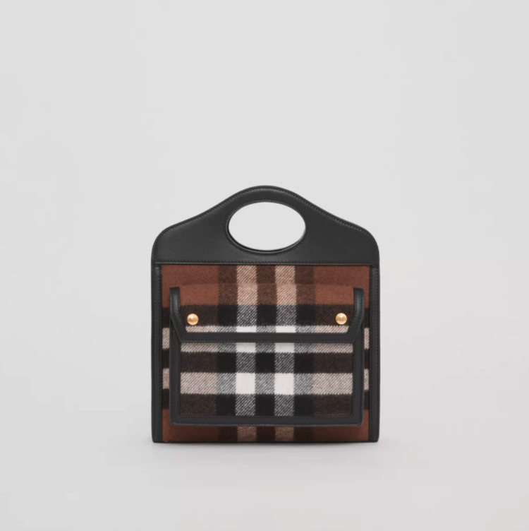 Burberry Mini Check Cashmere and Leather Pocket Bag