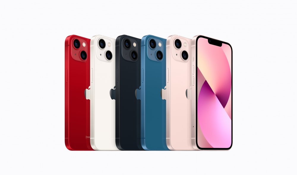 iPhone 13有午夜暗、星光、藍、紅、粉紅5色