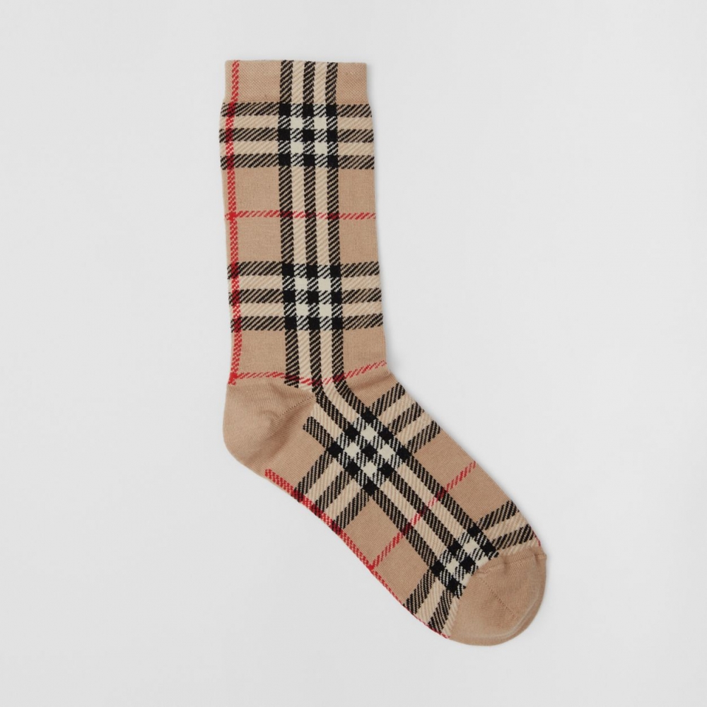 Burberry Vintage Check Intarsia Cotton Cashmere Blend Socks