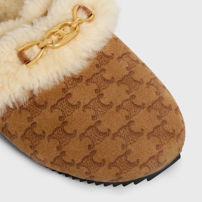 CELINE Fur Slides Triompe Closed Slipper