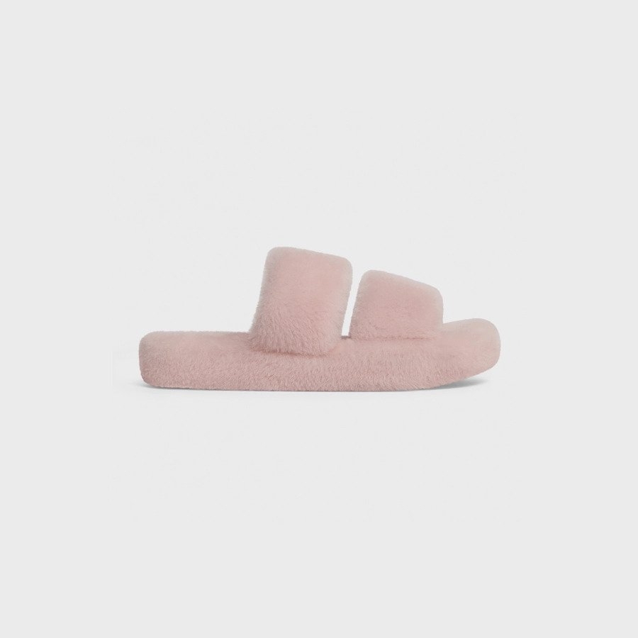 CELINE Fur Slides Triompe Open Slide Slipper
