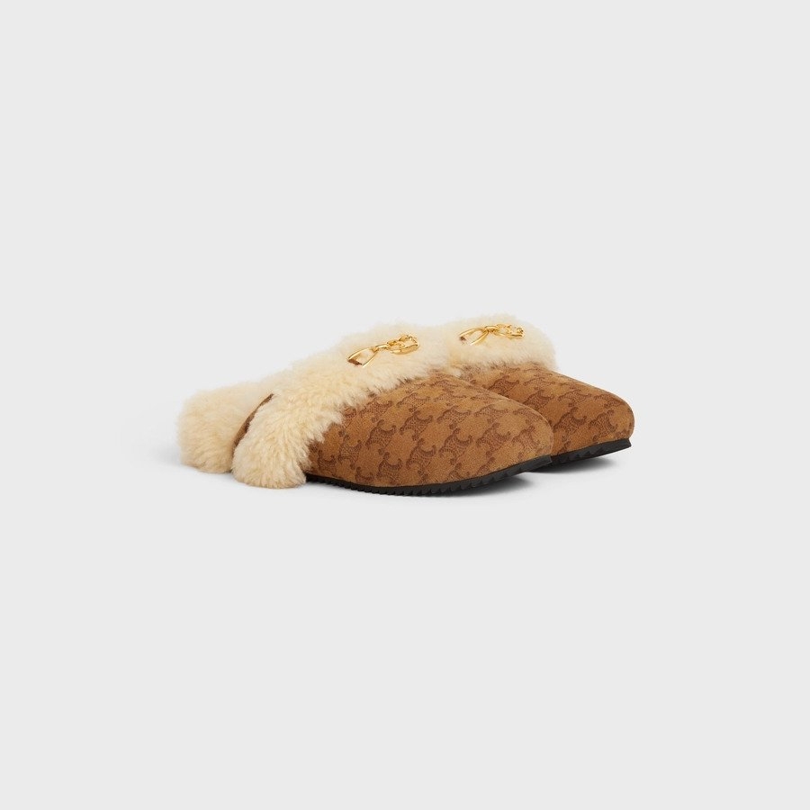 CELINE Fur Slides Triompe Closed Slipper