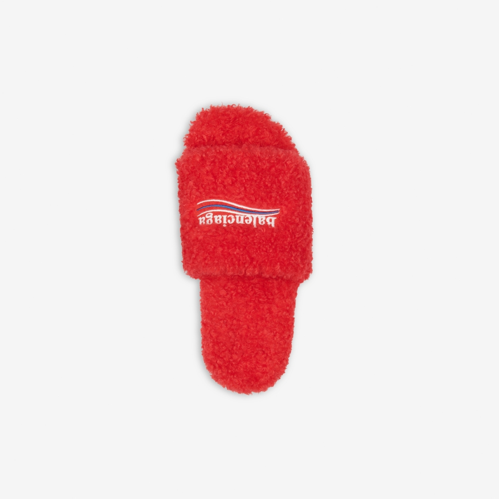 Balenciaga Furry Slide Sandal In Red