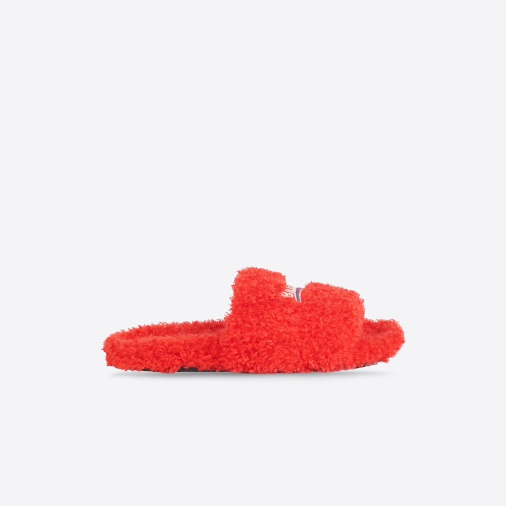 Balenciaga Furry Slide Sandal In Red