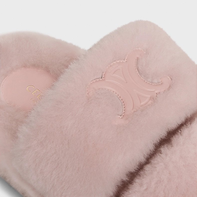 CELINE Fur Slides Triompe Open Slide Slipper