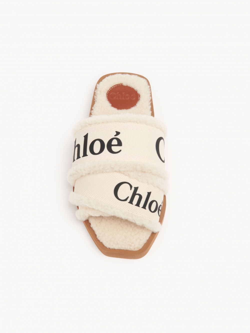 Chloé Woody Flat Mule In Canvas With Shearling