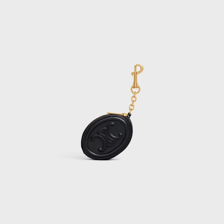 CELINE Purse With Hook,精湛的工藝且亮面黑色的小牛皮製成。