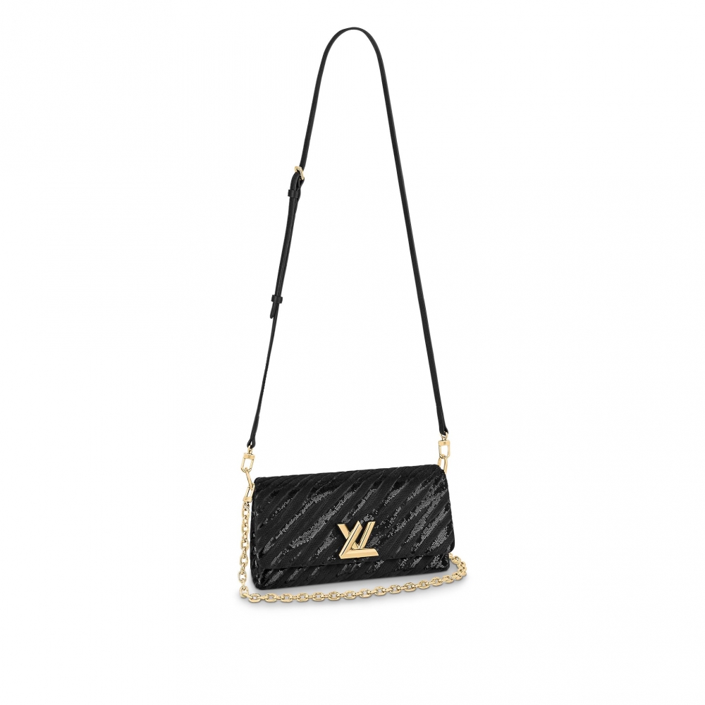 Louis Vuitton Pochette Twist,採用亮眼的緞布和繡上啞光亮片。