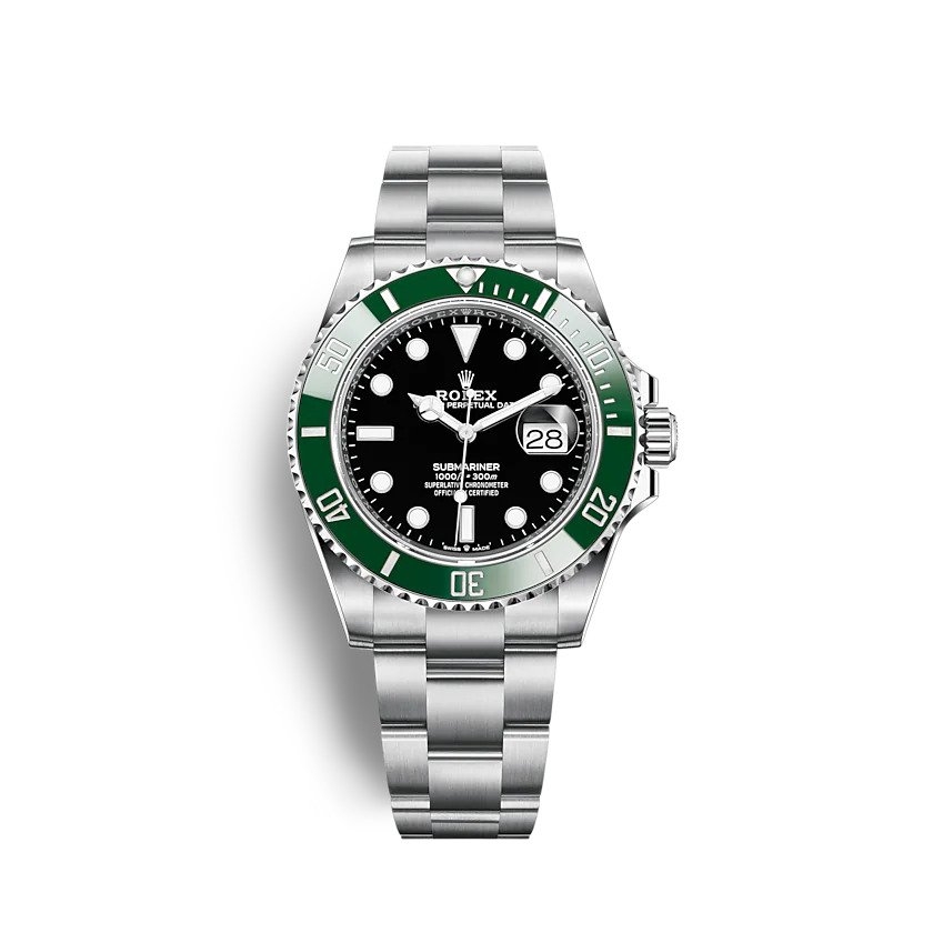 Oyster Perpetual Submariner Date Ref.126610LV,實心鏈節蠔式錶帶配綠色Cerachrom陶質字圈。