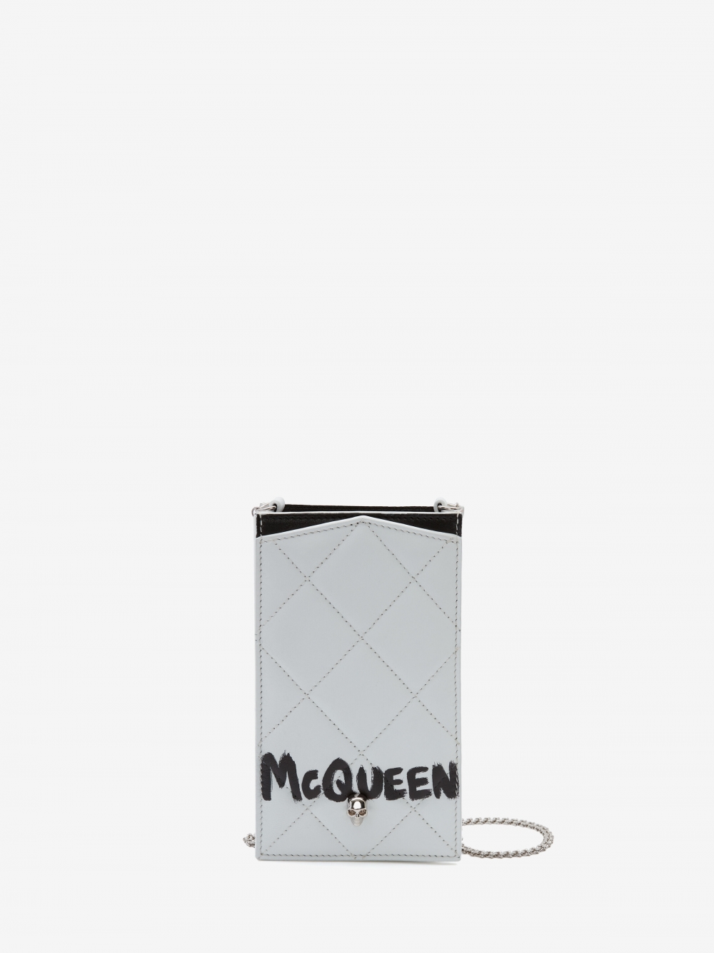 McQueen Graffiti Phone Case,以白色絎縫設計為視覺效果。