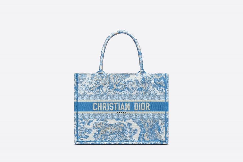 Dior Small Book Tote,Toile de Jouy矢車菊藍。
