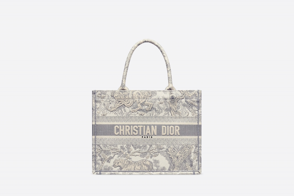 Dior Small Book Tote,Toile de Jouy灰色調。