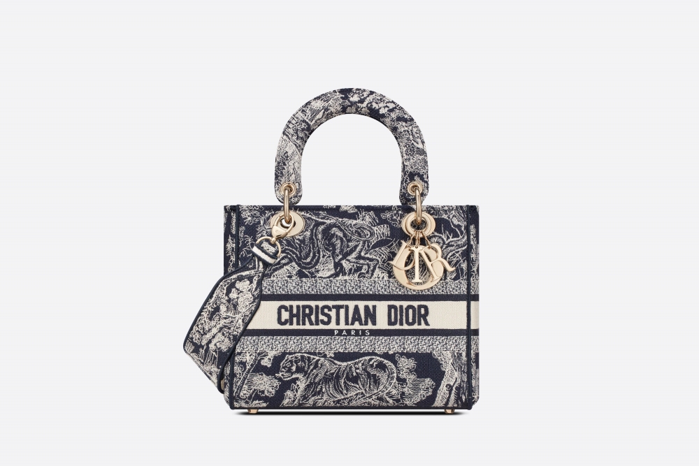Dior Medium Lady D-Lite Bag,Toile de Jouy Reverse深藍色。