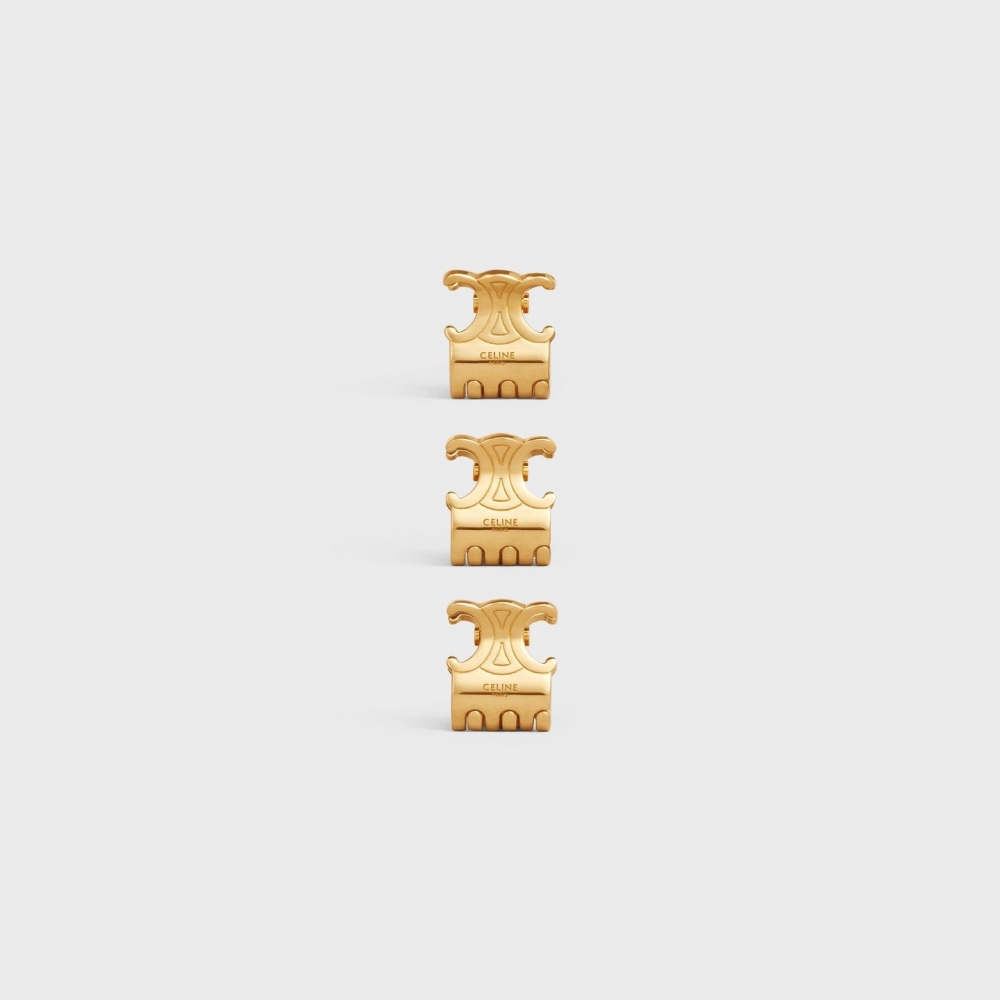 CELINE Triomphe Hair Claws金色金屬材質設計。