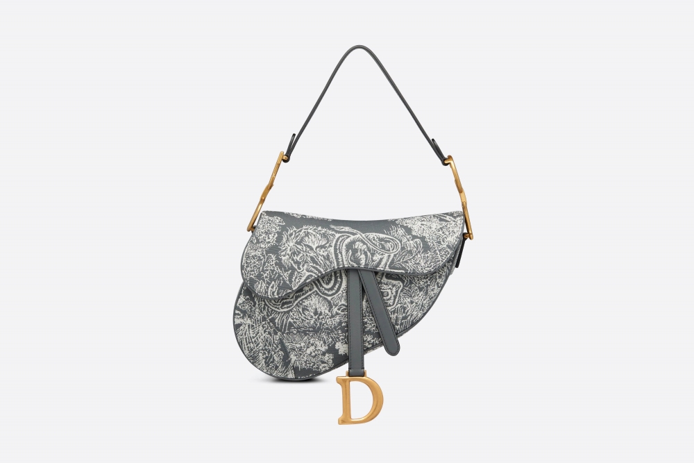 Dior Saddle Bag,Toile de Jouy Reverse深灰色。