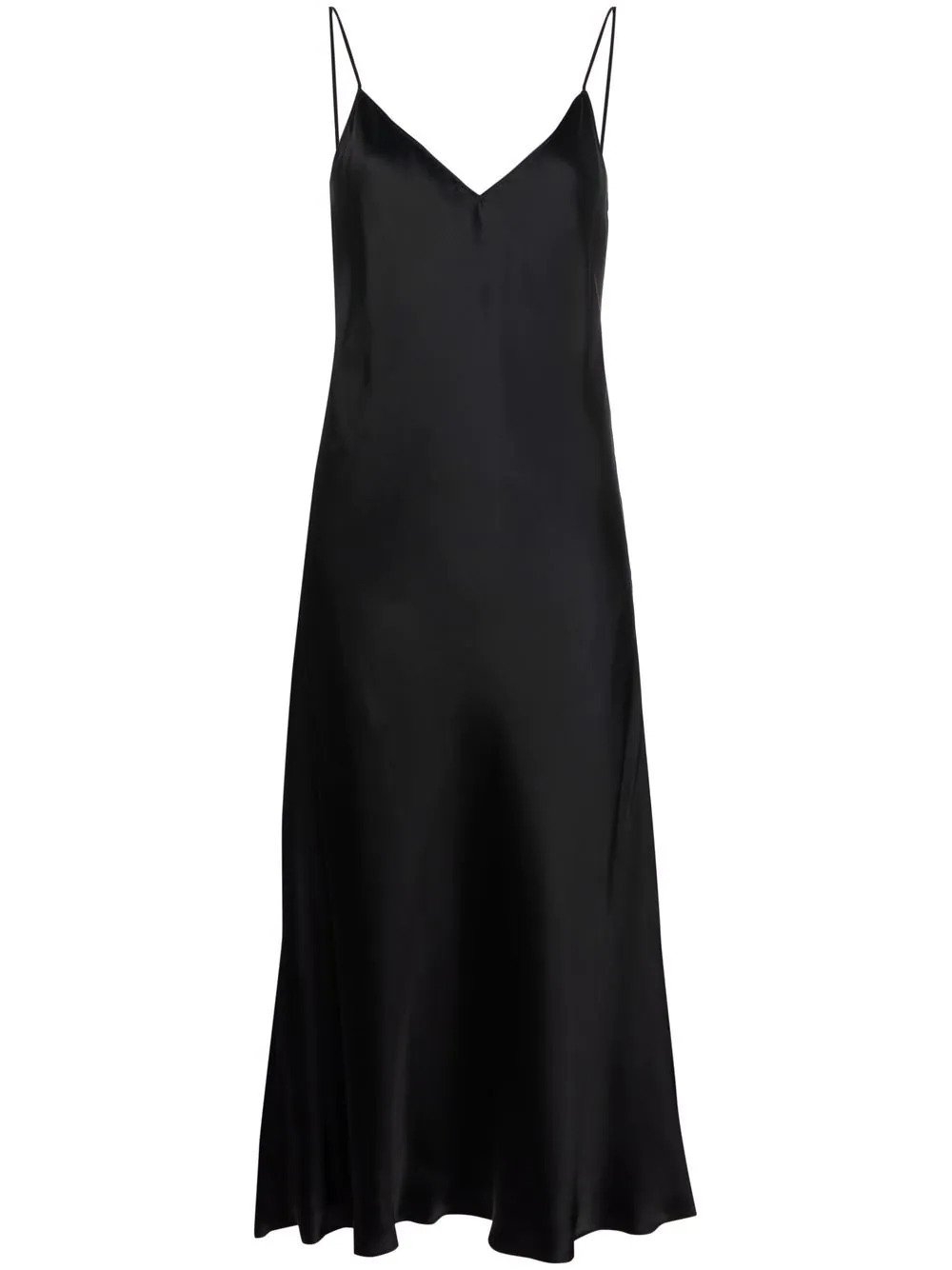 Jil Sander Satin V-neck Sleeveless Slip Dress，V領黑色連衣裙。