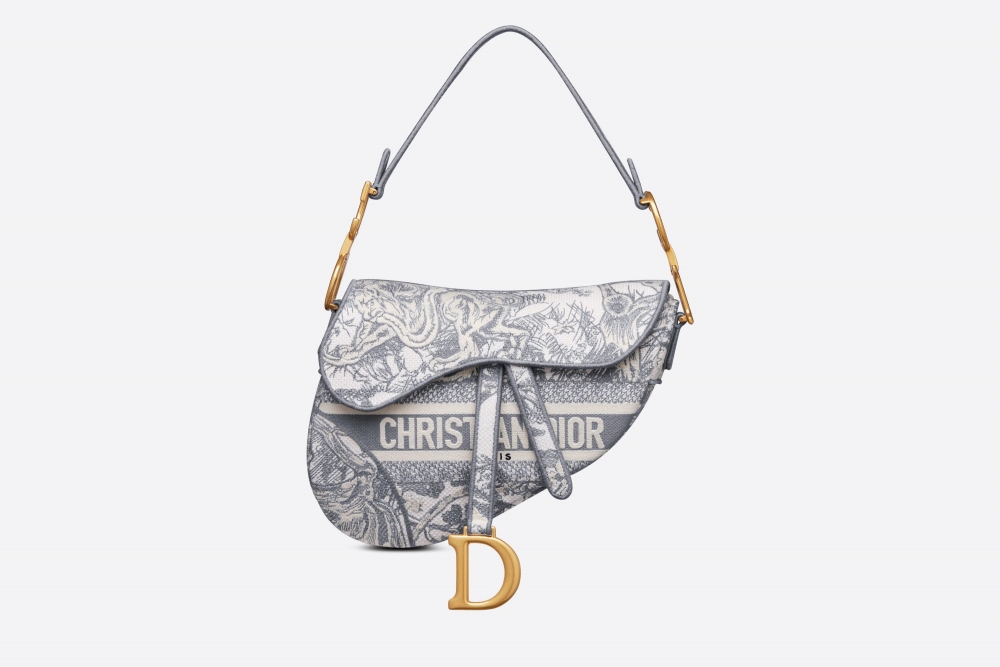 Dior Saddle Bag,Toile de Jouy冷豔淺灰色。