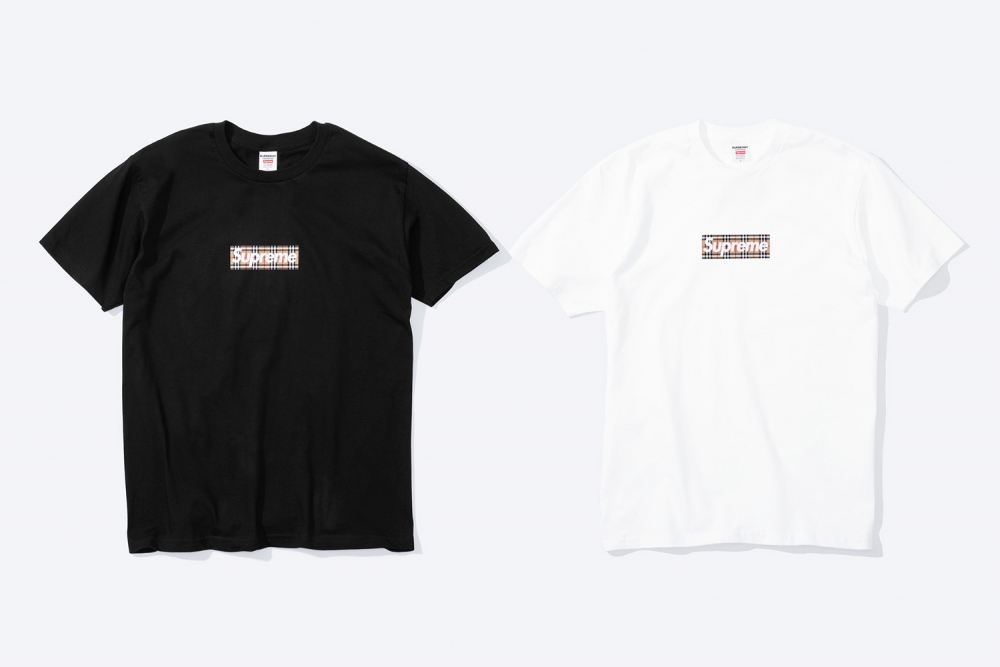 換上了經典格紋配白色Supreme字樣的Box Logo Tee。