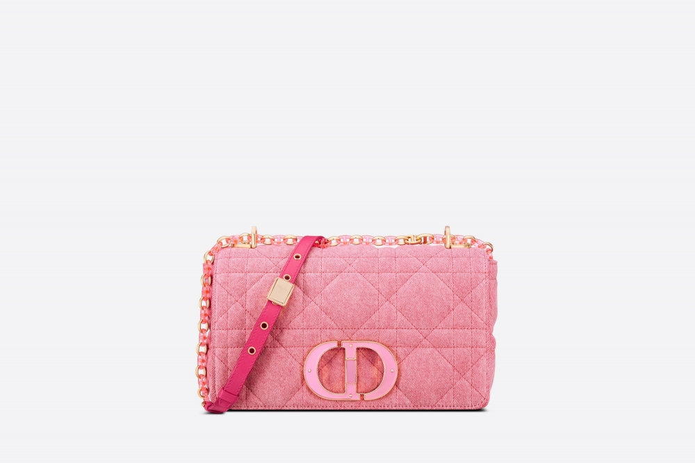 Dior Small Dior Caro Bag粉色牛仔布料。