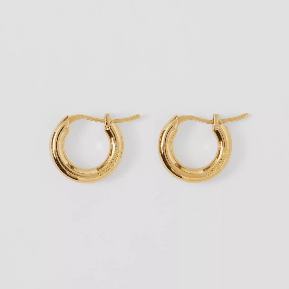 Logo Detail Gold-Plated Hoop Earrings流暢圓線條。