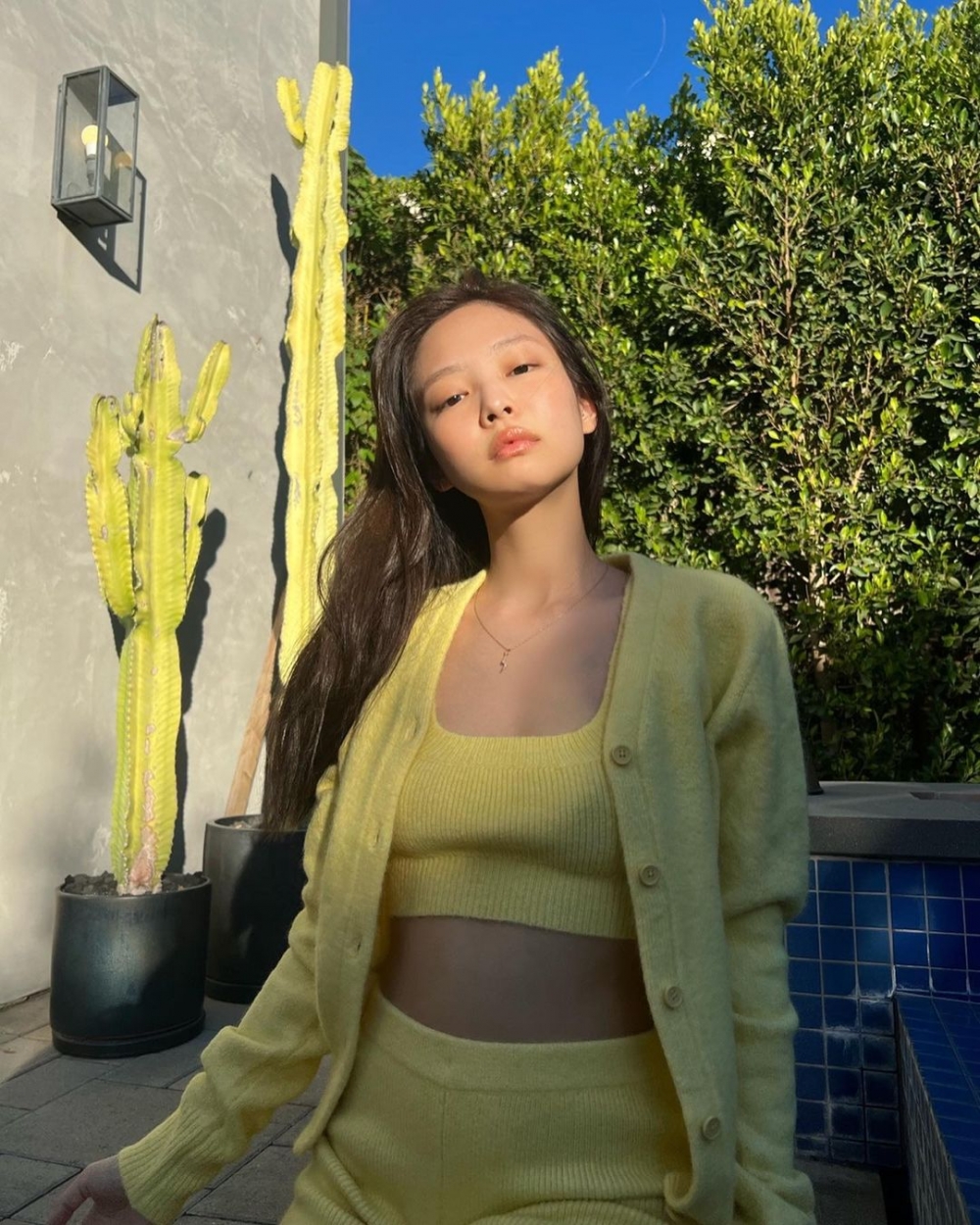 在過去Jennie也曾分享在泳池旁拍攝的照片。