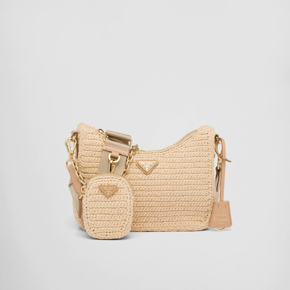 Prada Re-Edition 2005 Raffia Bag茶色編織。