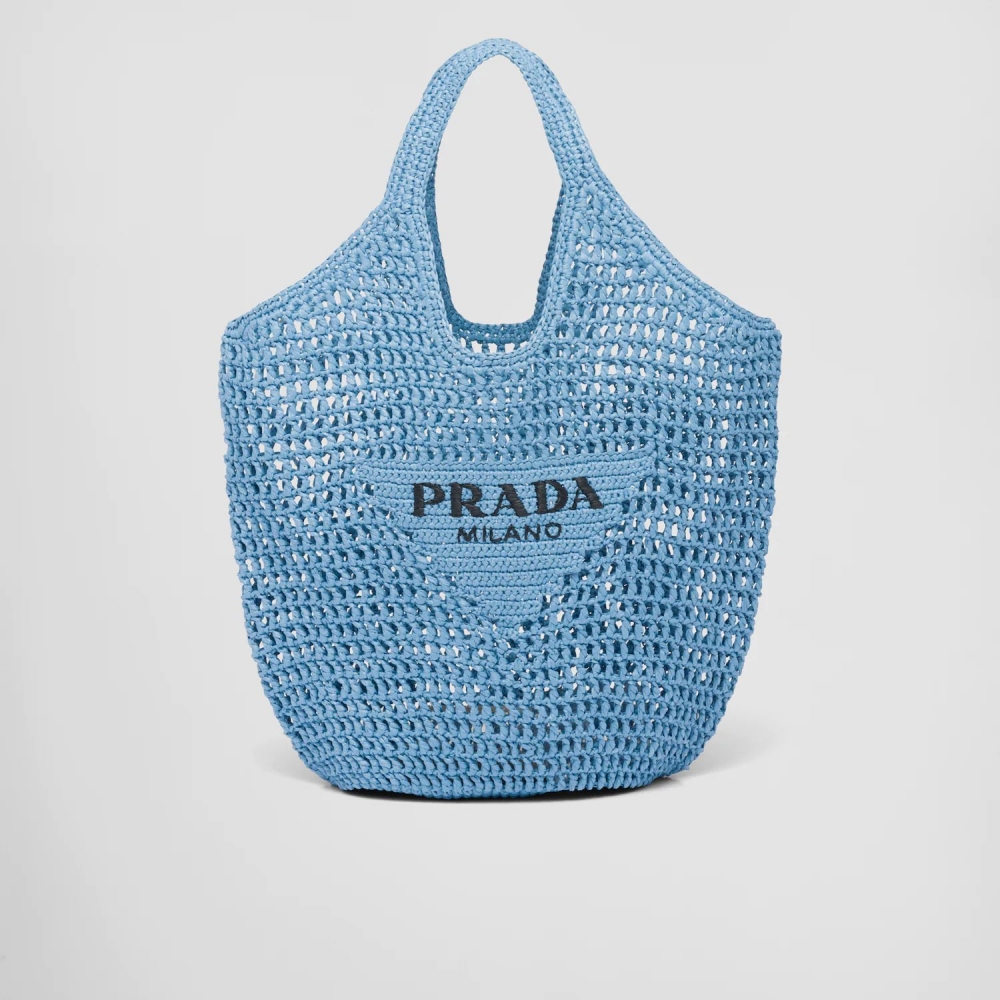 Prada Raffia Tote Bag藍色編織。
