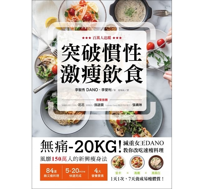 《突破慣性激瘦飲食:無痛-20KG!減重女王DANO教你改吃速瘦料理,低卡、高纖、高蛋白,1天1次, 7天養成易瘦體質》結集了多種DANO減肥方法,其中一種就是「4321飲食法」。