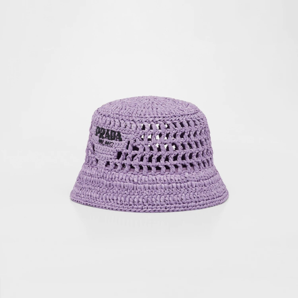 Prada Raffia Bucket Hat紫色編織。