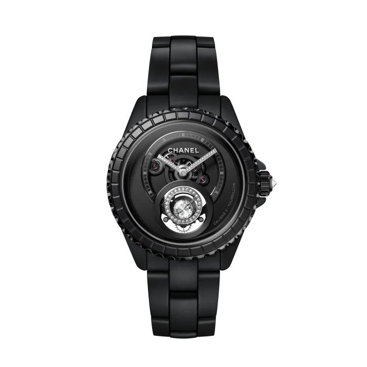 J12 DIAMOND TOURBILLON WATCH CALIBER 5黑色耐磨陶瓷錶殼。