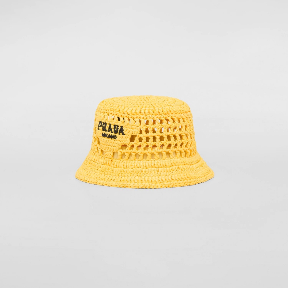 Prada Raffia Bucket Hat黃色編織。