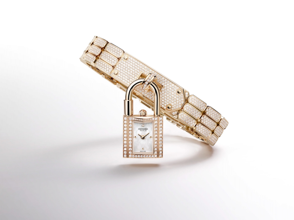 Hermès Kelly腕錶—玫瑰金。