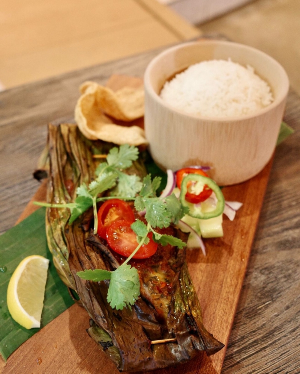 相當特別的娘惹蕉葉烤魚飯,也是店內的新菜色。