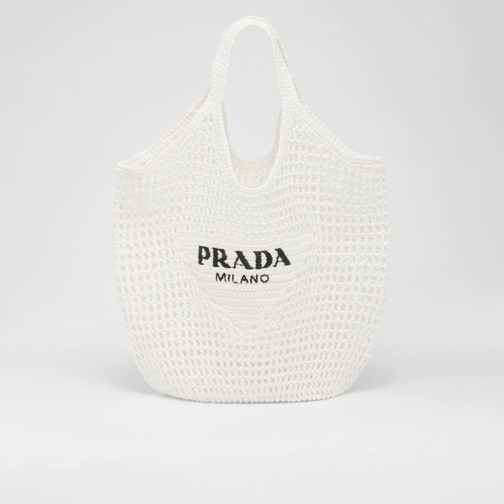 Prada Raffia Tote Bag白色編織。