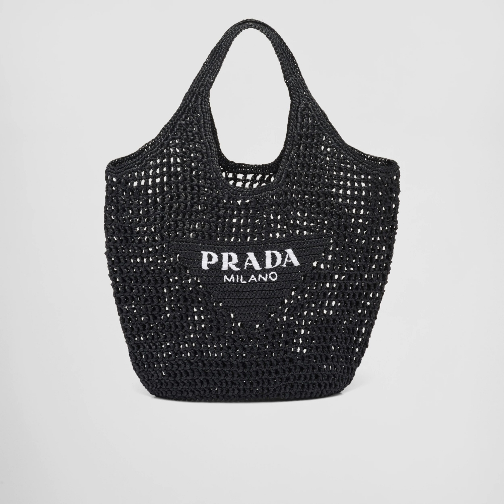 Prada Raffia Tote Bag黑色編織。
