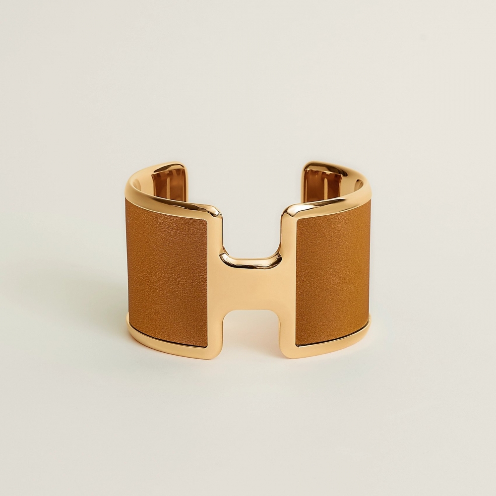 Hermès Olympe Bracelet銀色金屬配橘色小牛皮。