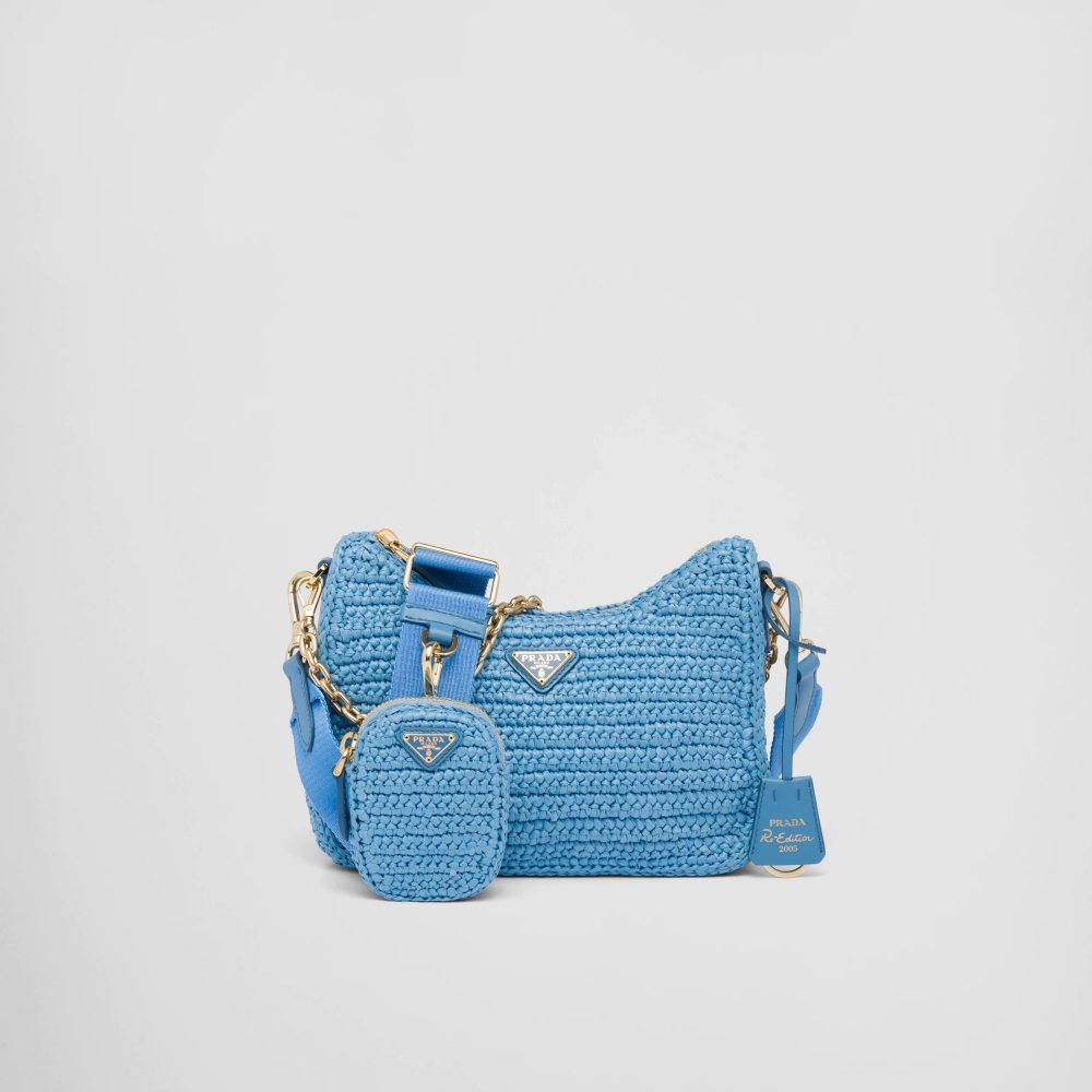 Prada Re-Edition 2005 Raffia Bag藍色編織。