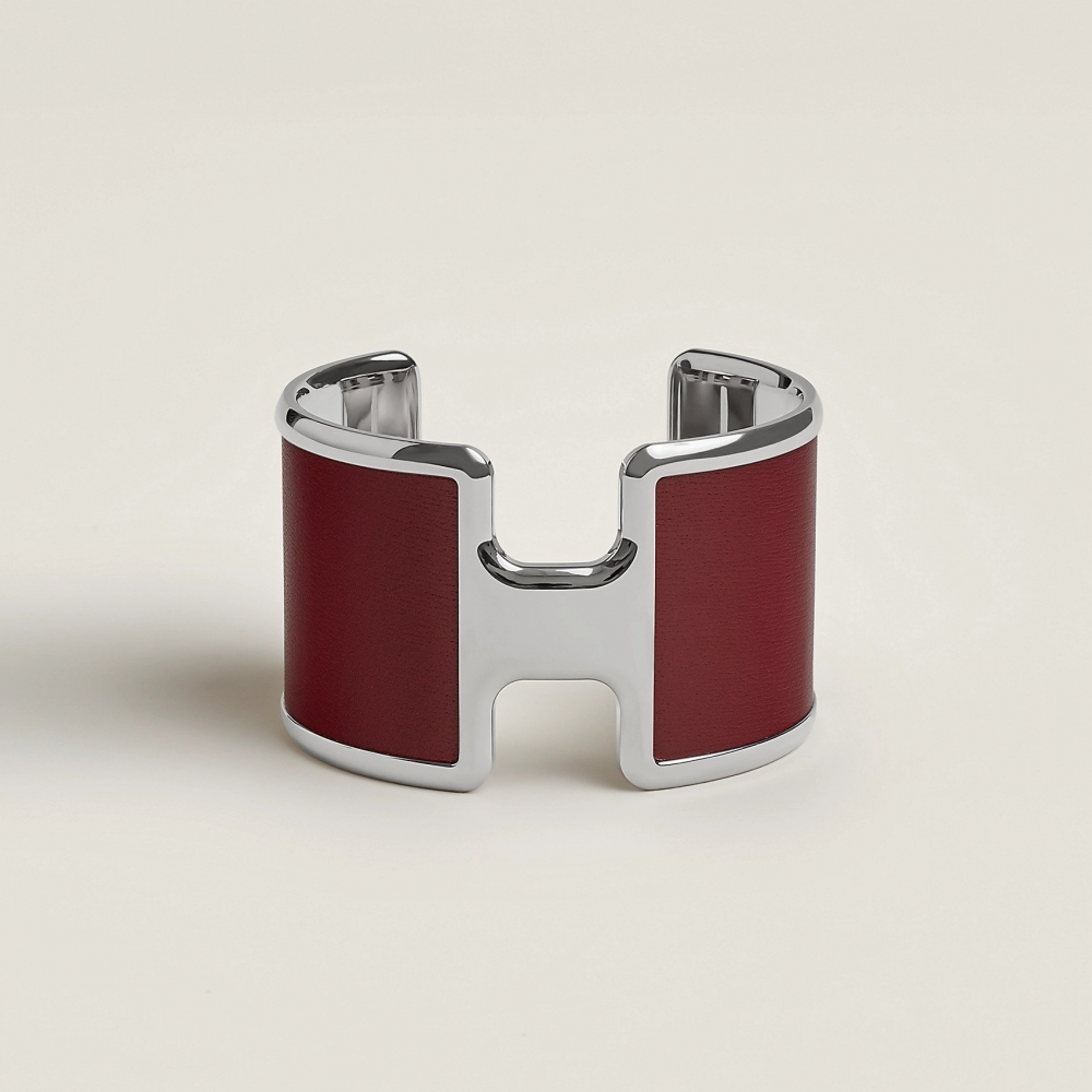 Hermès Olympe Bracelet金色金屬配紅色小牛皮。