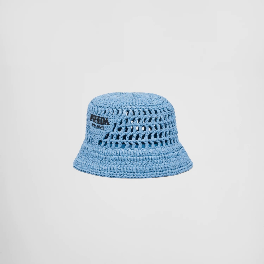 Prada Raffia Bucket Hat藍色編織。