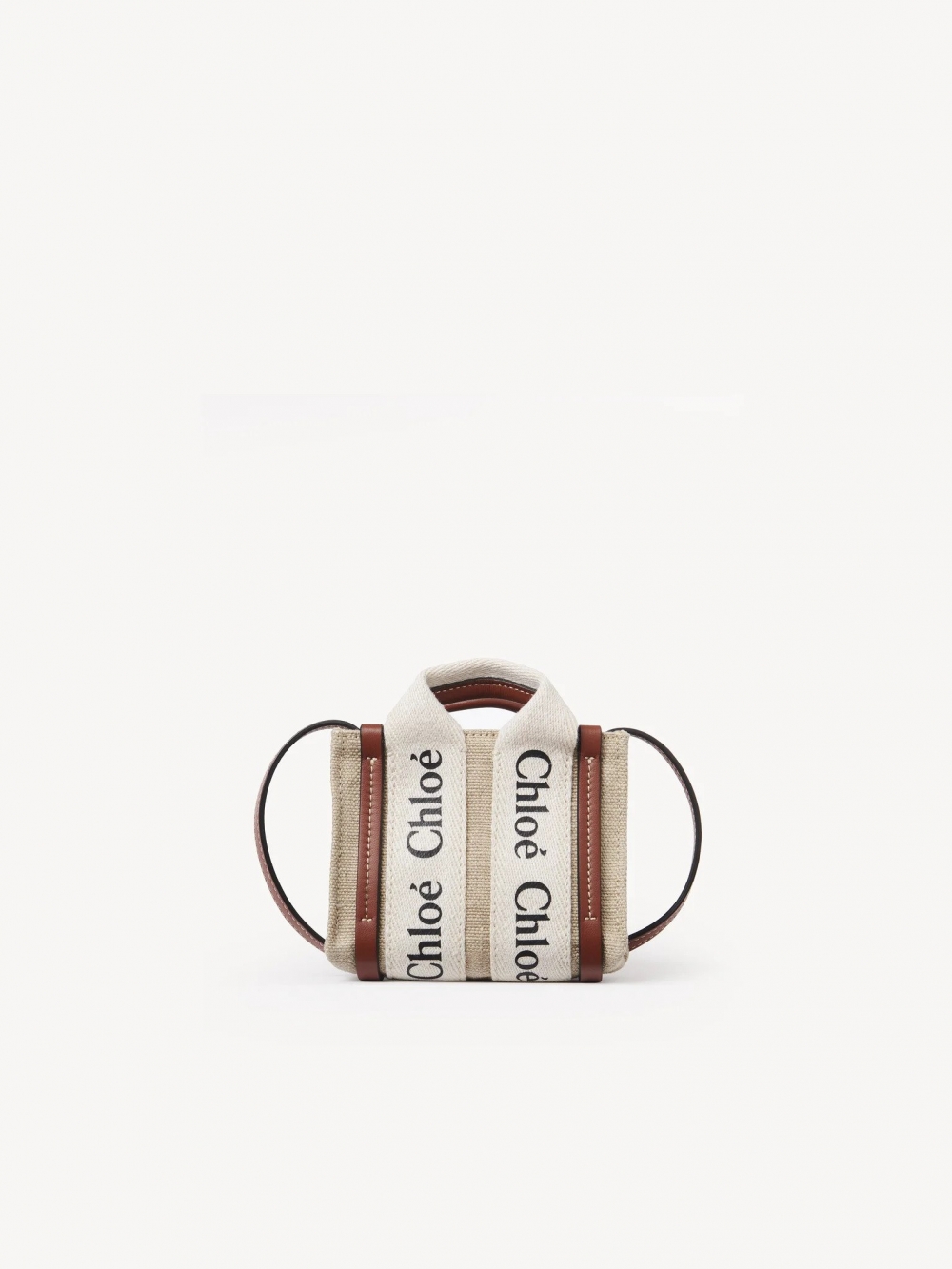 Chloé Woody Nano Tote-White&Brown