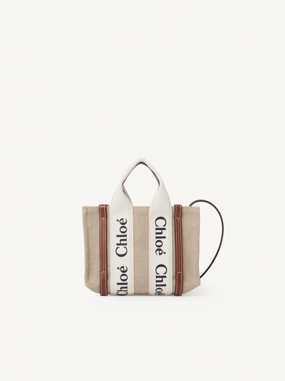 Chloé Mini Woody Tote Bag-White&Brown