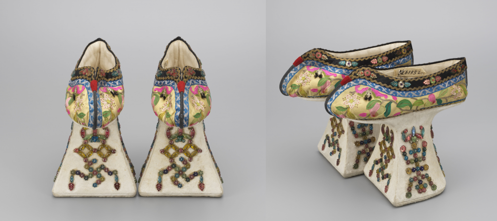 堆綾黃色福壽紋花盆底女棉鞋,清 光緒(1875 -1908),展廳5 ©故宮博物院